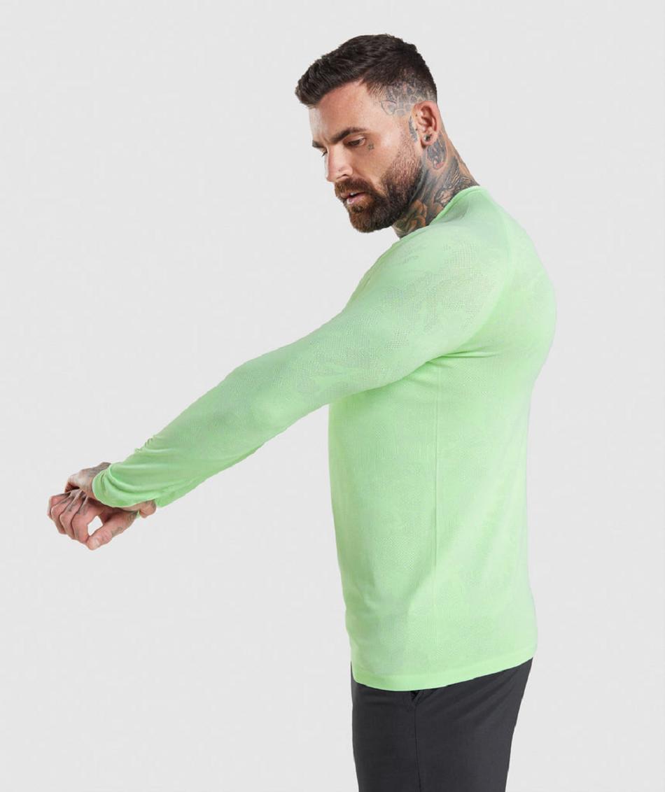 Long Sleeve Gymshark Geo Seamless Hombre Verde Blancas | CO 3528DFM